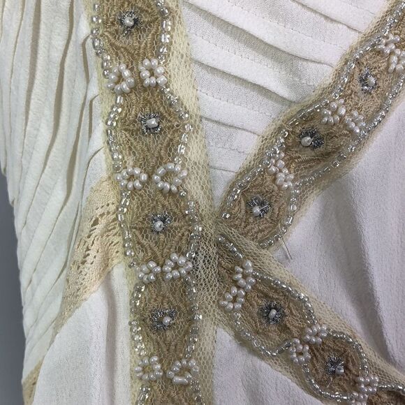 Urban Outfitters Cream Beaded Drop Waist/Chiffon Button Dress - Picture 9 of 11